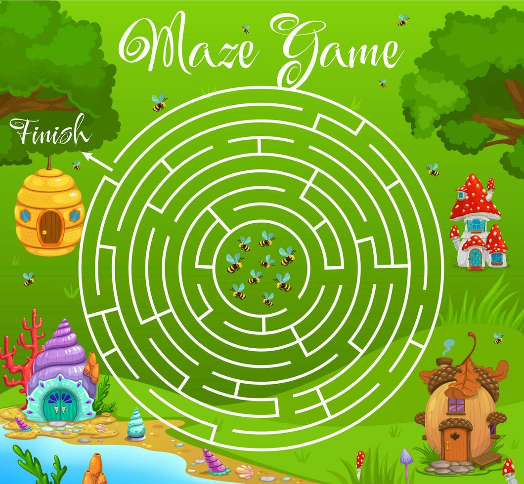 Labyrinth maze, swarm of bees find way to hive vector
