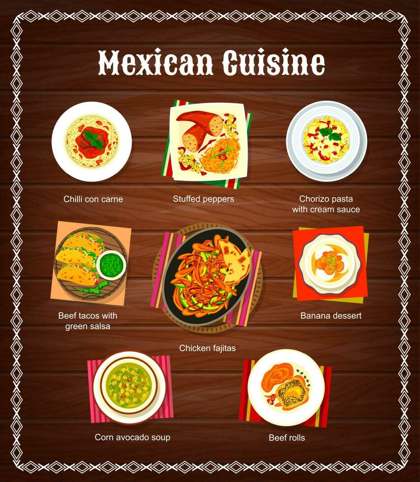 mexicano cocina menú con vegetal y carne comida vector
