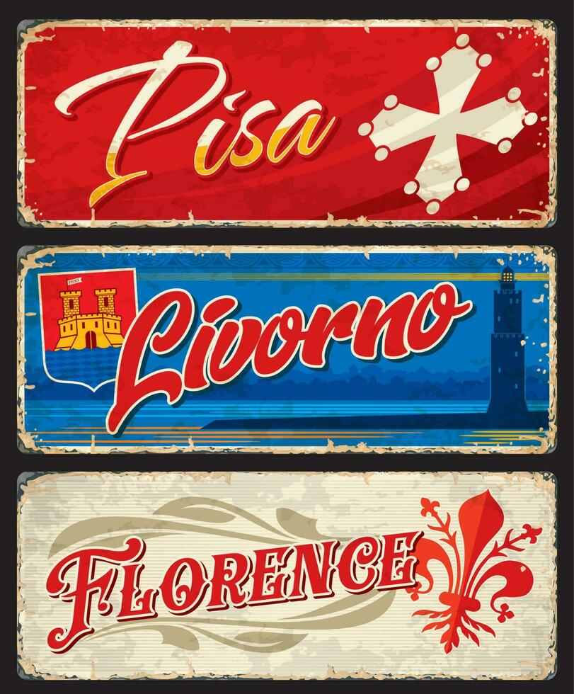 Pisa, Livorno and Florence italian cities stickers vector