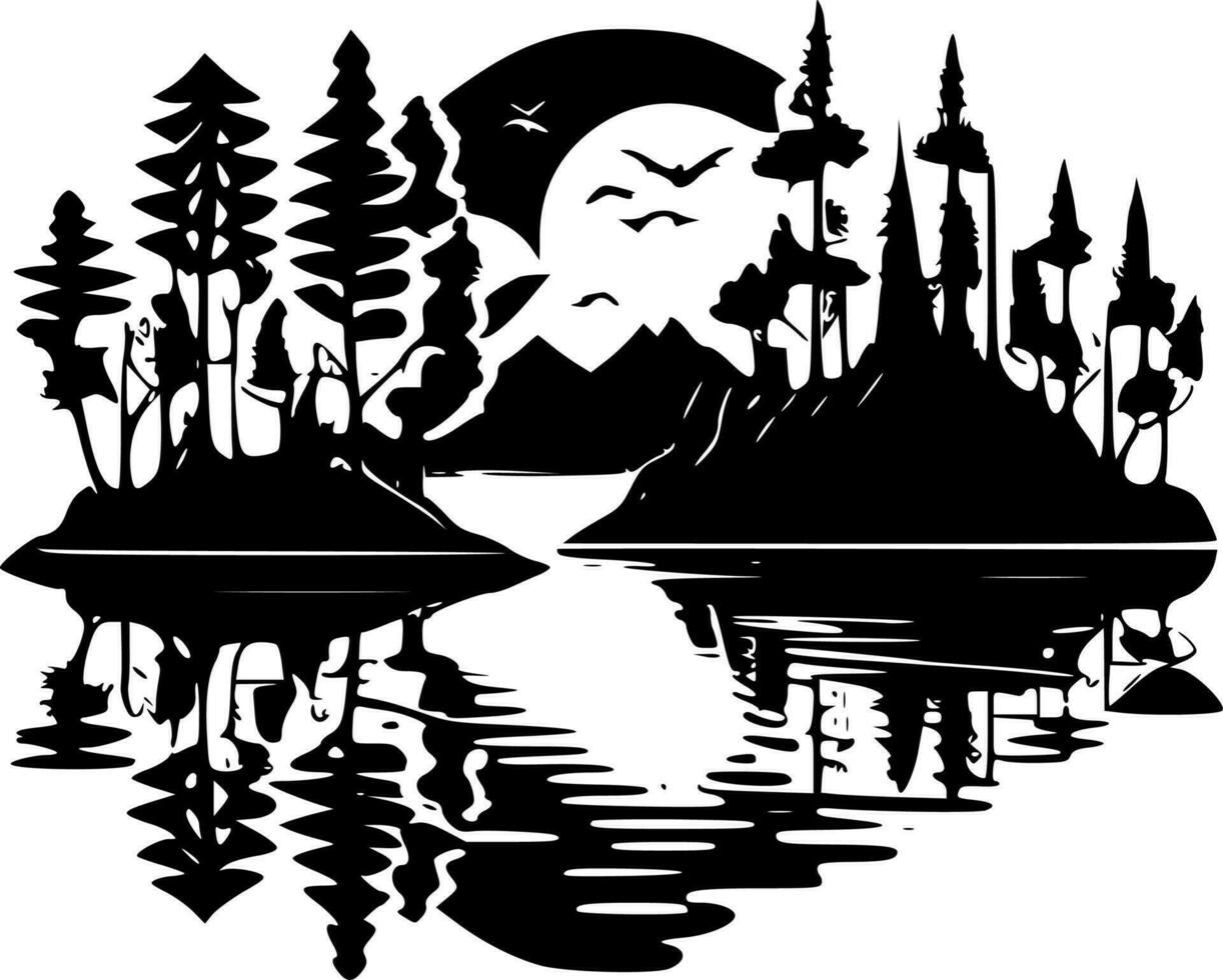 Lake - Black and White Isolated Icon - Vector illustration