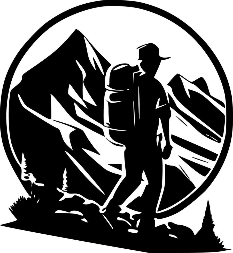 Hiking - Black and White Isolated Icon - Vector illustration