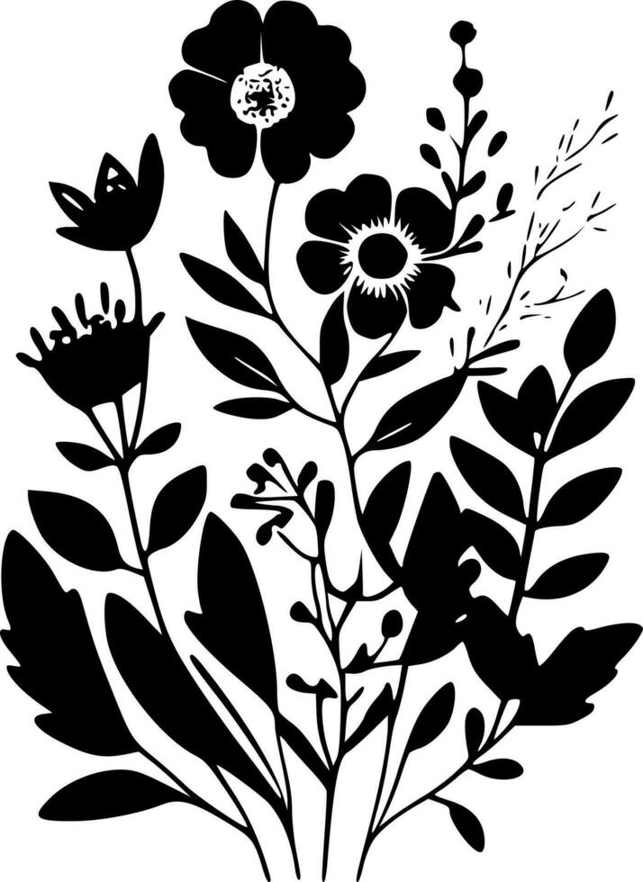 Vintage Flowers, Black and White Vector illustration