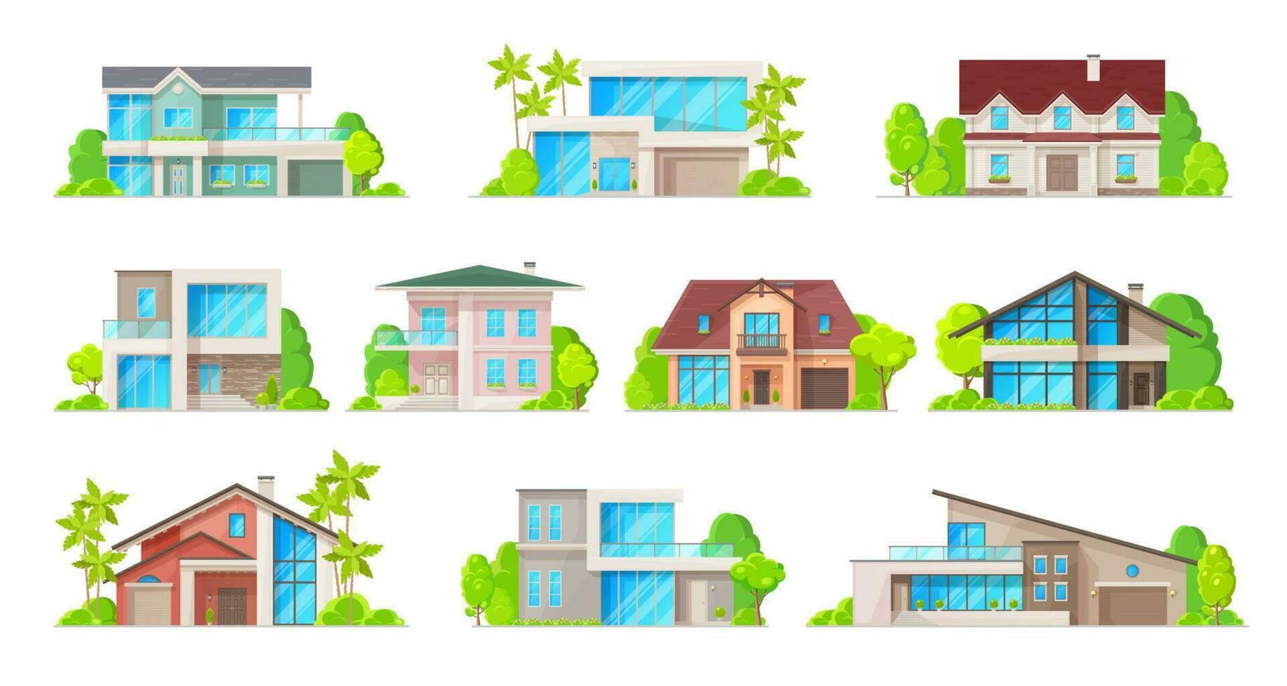 Building icons of real estate houses and cottages vector