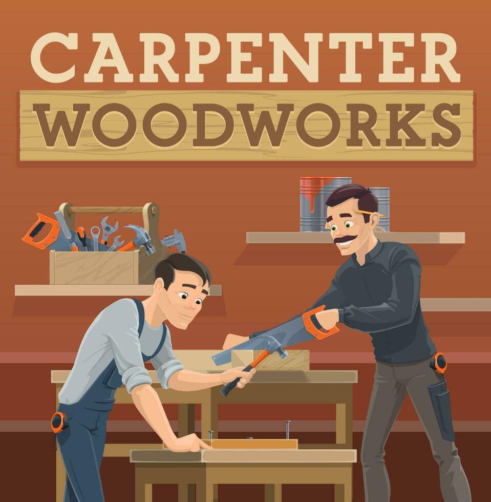 Carpenter and joiner workers, vector characters