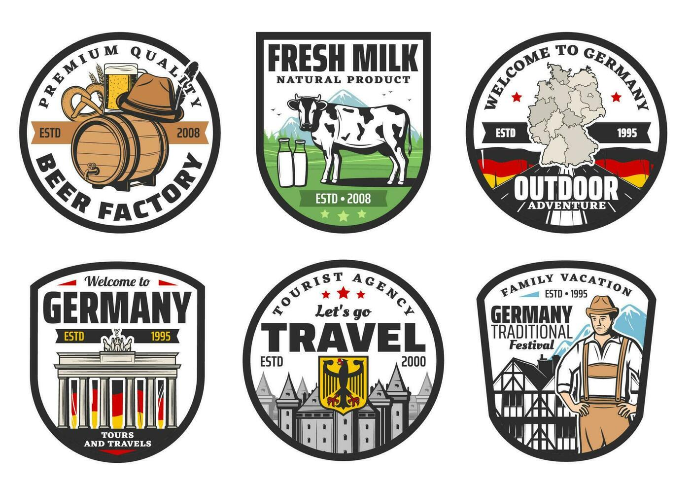 German travel landmark isolated icons, tourism vector