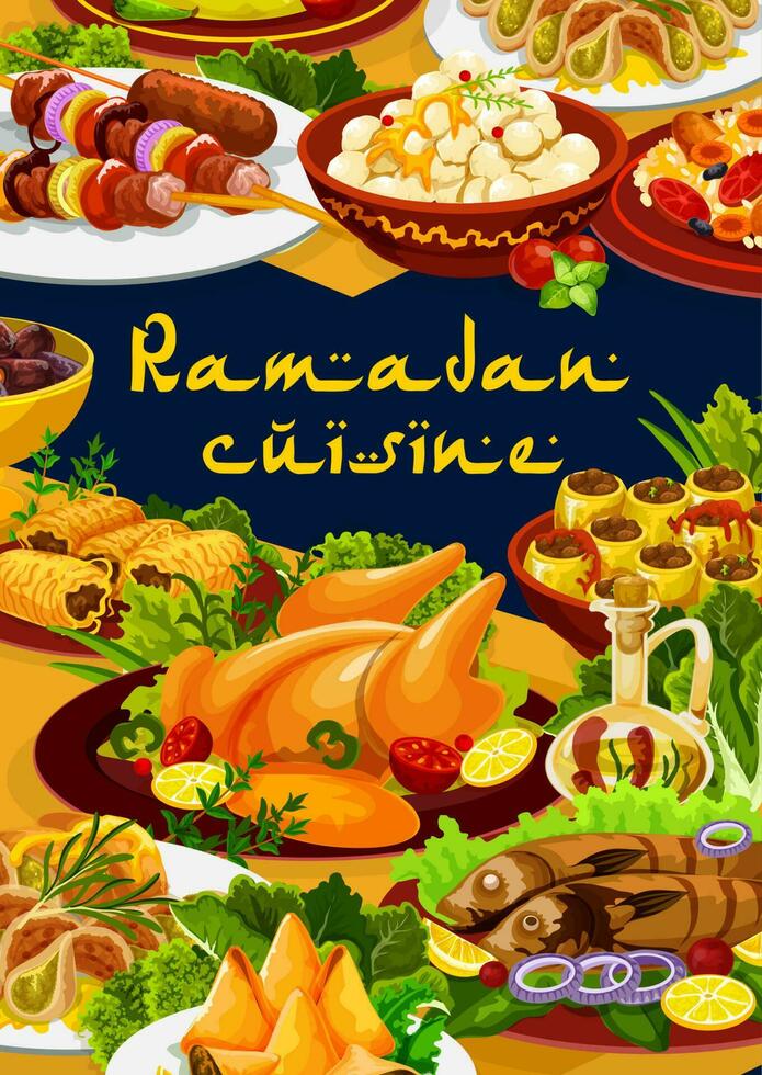 Ramadán comida iftar eid Mubarak islam cocina comidas vector