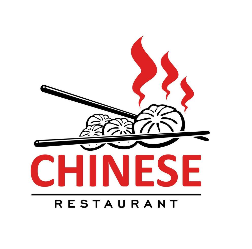 Chinese cuisine restaurant icon with baozi, sticks vector