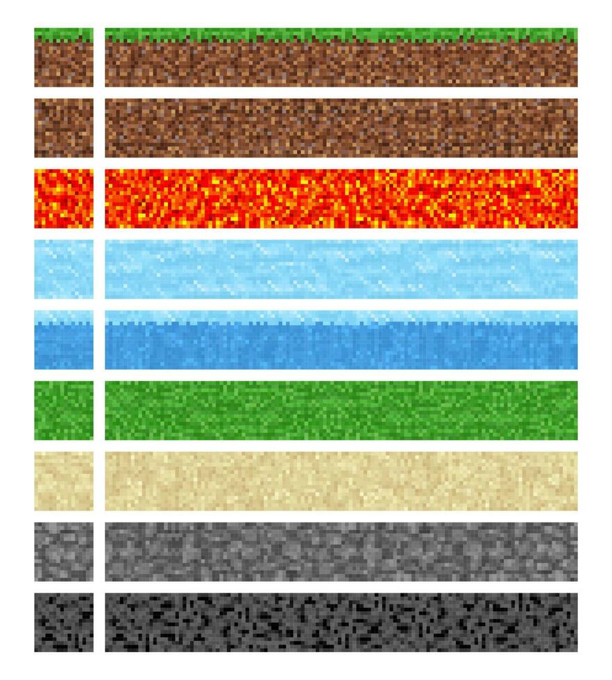 Game cubic pixel textures, vector backgrounds set