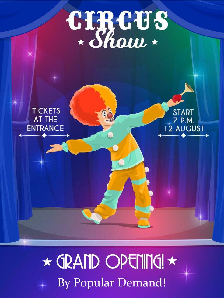 Shapito circus poster with cartoon clown on stage vector