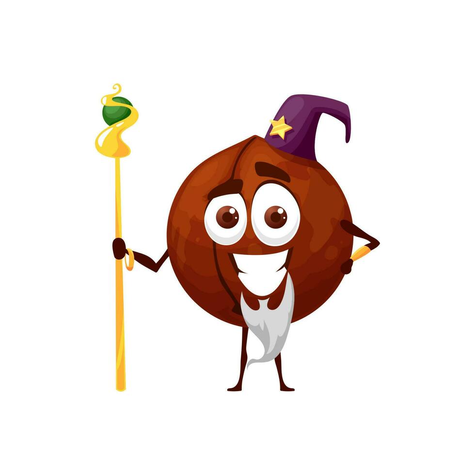 Cartoon macadamia nut character with magic wand vector