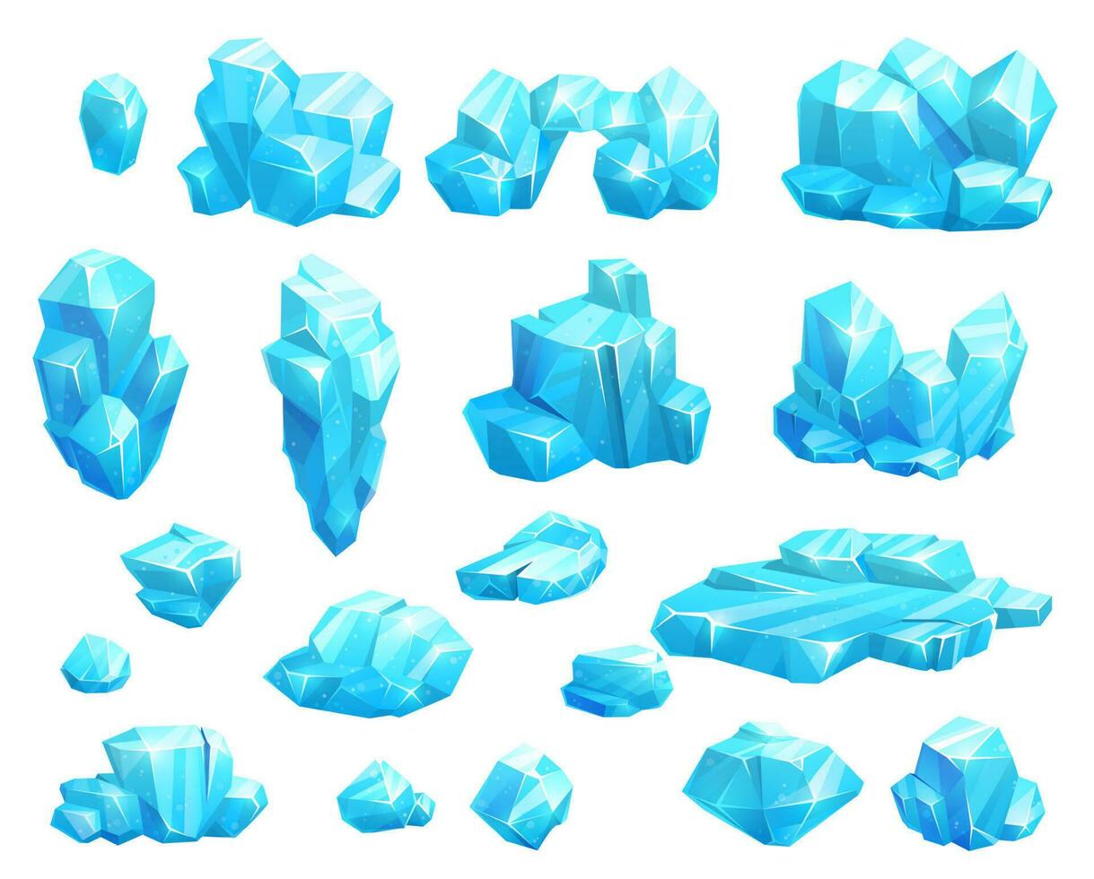 Cartoon frozen ice crystals and icicles, blocks vector