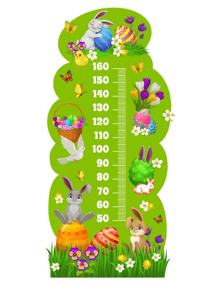 Kids height chart, Easter bunnies growth meter vector