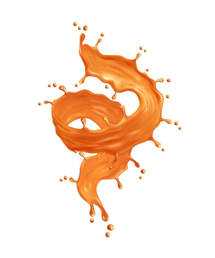 Caramel sauce swirl splash, melted toffee candy vector