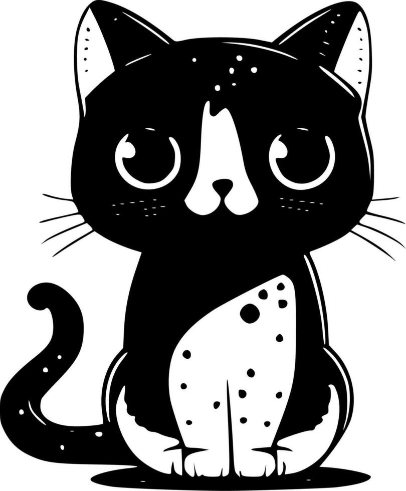 Cute Cat - Black and White Isolated Icon - Vector illustration