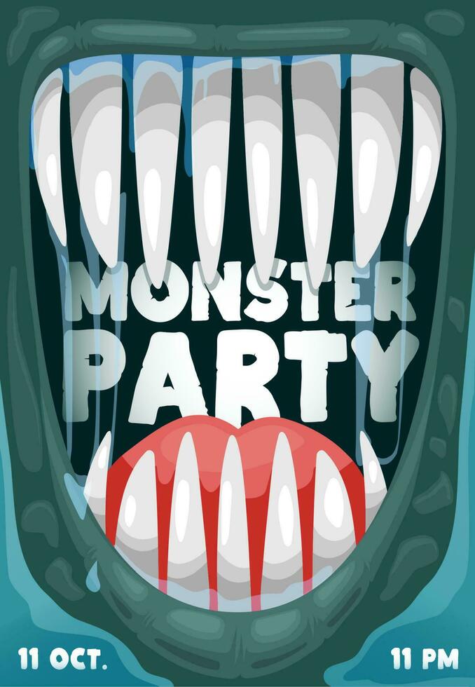 Halloween party poster with scary monster mouth vector