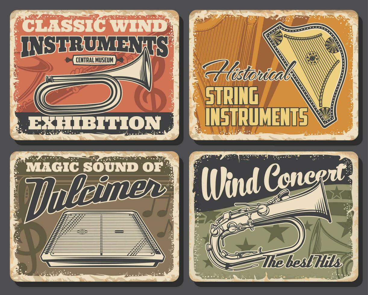 Music concert posters with orchestra instruments vector