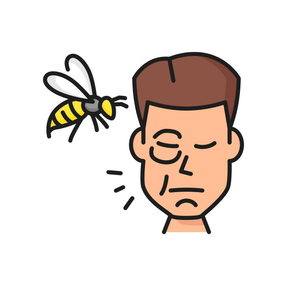 Wasp or bee sting allergy color outline icon vector