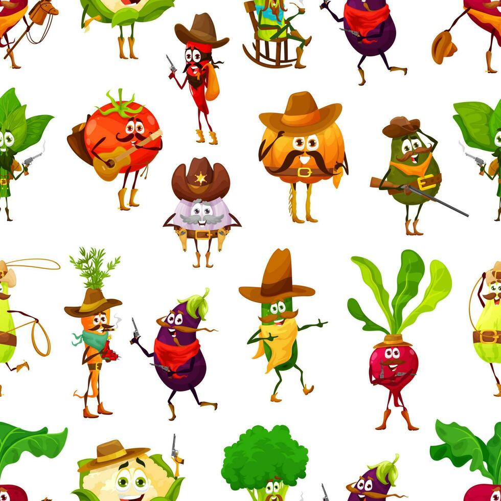 Seamless pattern with cartoon cowboys and bandits vector