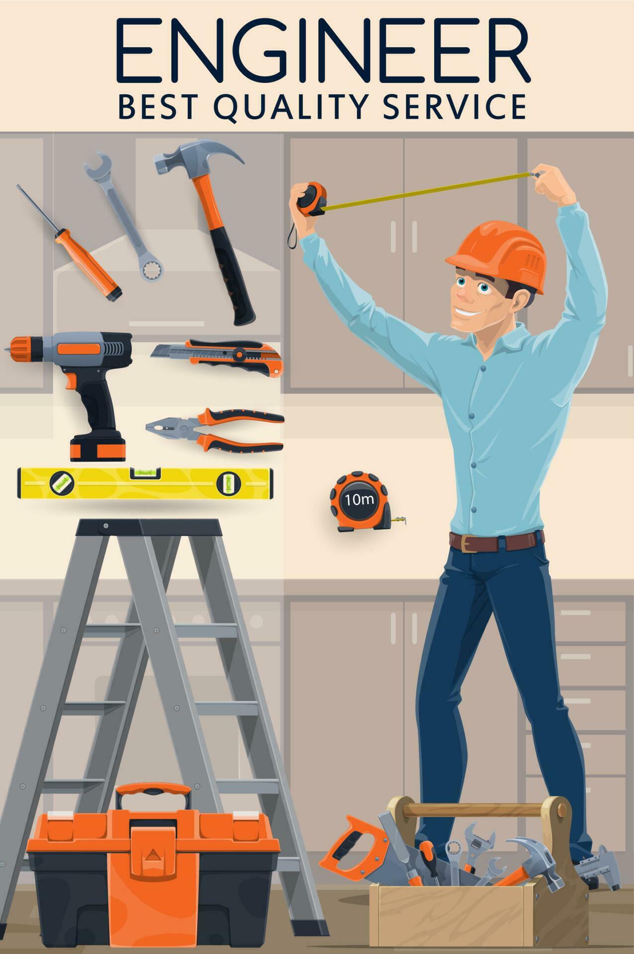Construction engineer with work tools, engineering 23555222 Vector Art ...