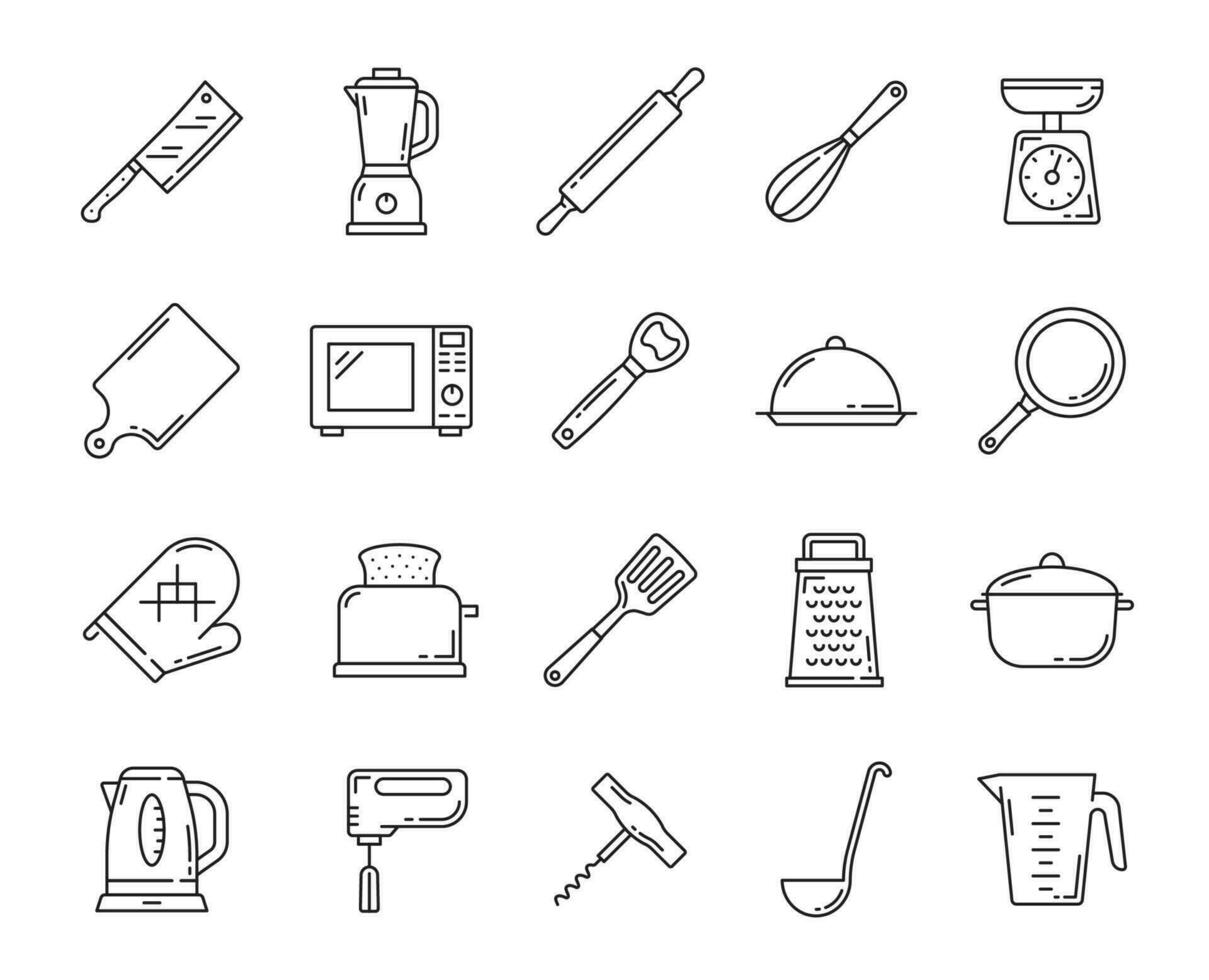 Kitchenware thin line icons, kitchen utensil vector
