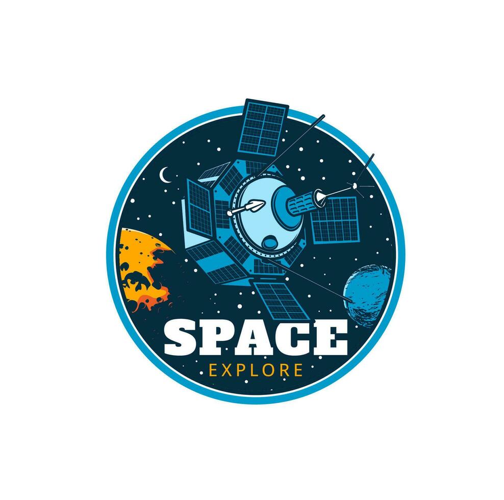 Space explorer orbital station satellite icon vector