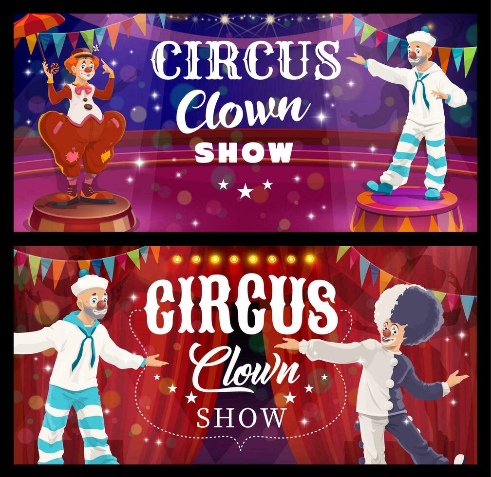 Shapito circus clown cartoon characters banners vector