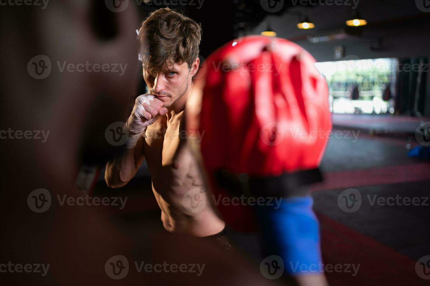 Two foreign boxers are practicing Muay Thai. to prepare for the real fight on stage,  Muay Thai, Thai martial arts that foreigners are interested photo