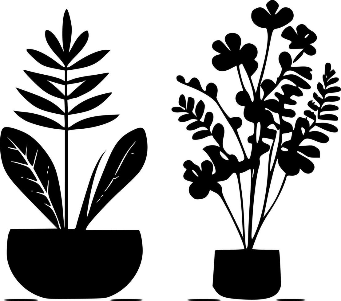 Plants - Black and White Isolated Icon - Vector illustration