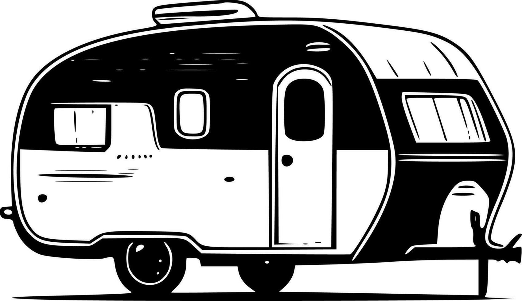 Camper, Black and White Vector illustration