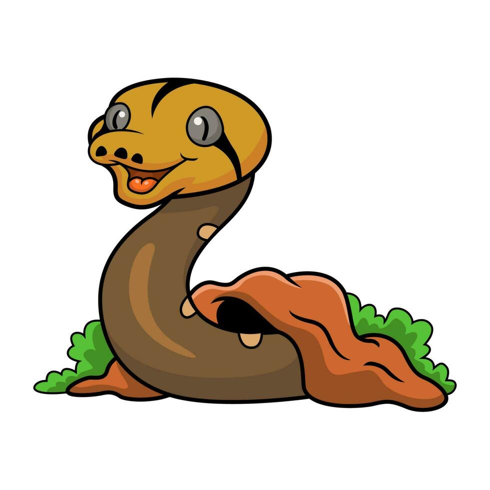 Cute golden child reticulated python cartoon out from hole vector