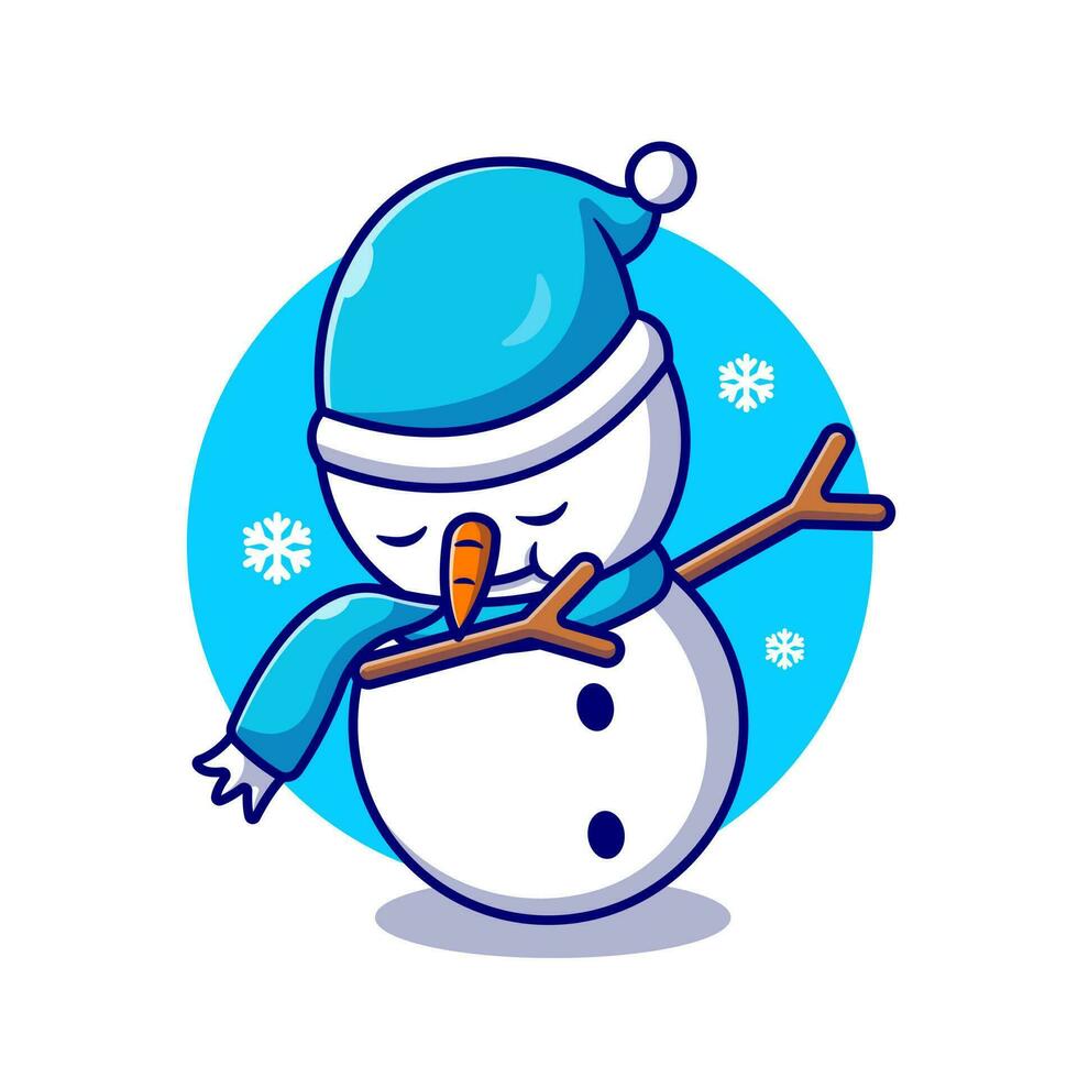 Cute Snowman Dabbing Cartoon Vector Icon Illustration.  Winter Holiday Icon Concept Isolated Premium Vector. Flat  Cartoon Style