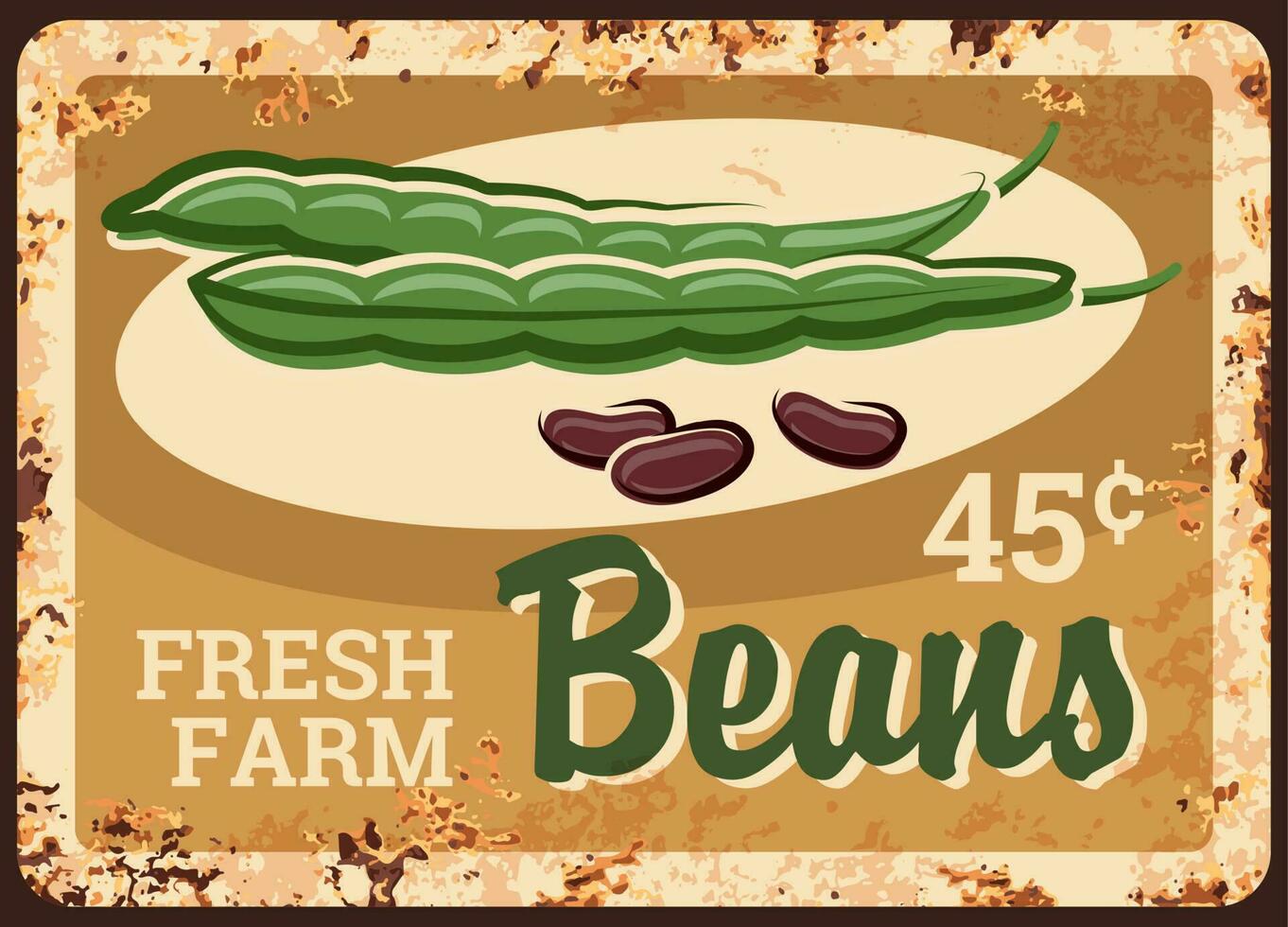 Beans rusty metal plate, kidney green vegetables vector