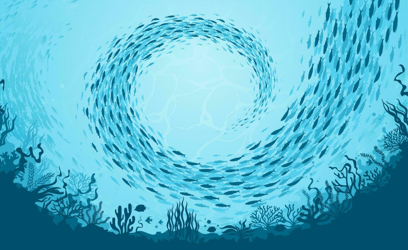 Fish school, underwater seabed landscape, shoal vector