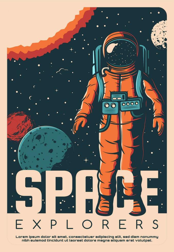 Astronaut in space suit, space explorer poster vector