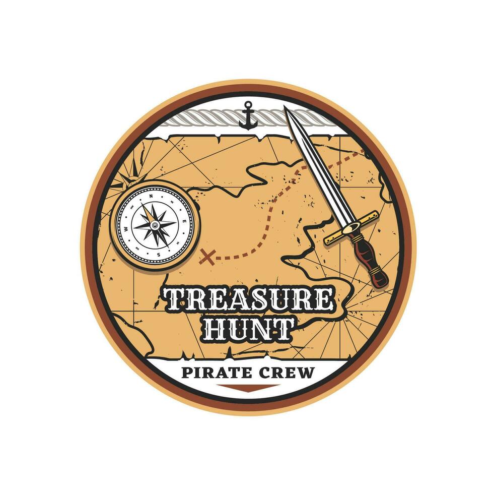 Treasure hunting icon with pirate map and compass vector