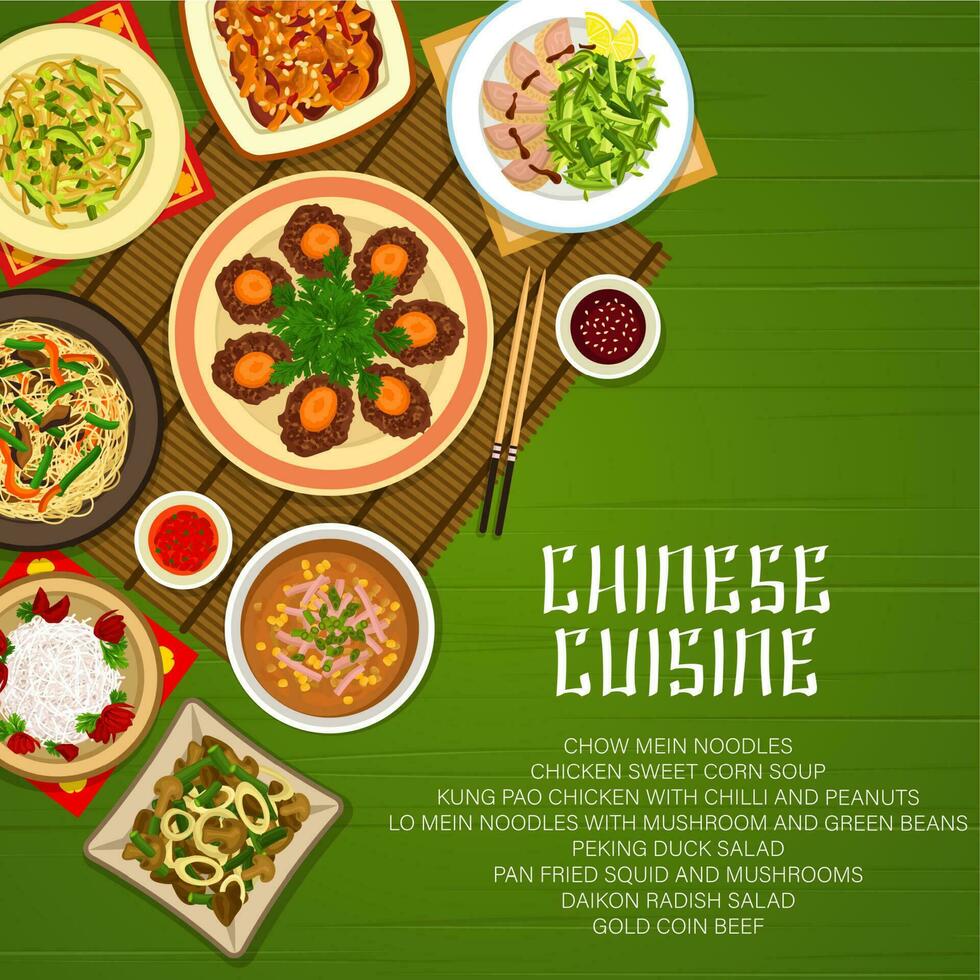 Chinese cuisine food Asian China dishes meals menu vector