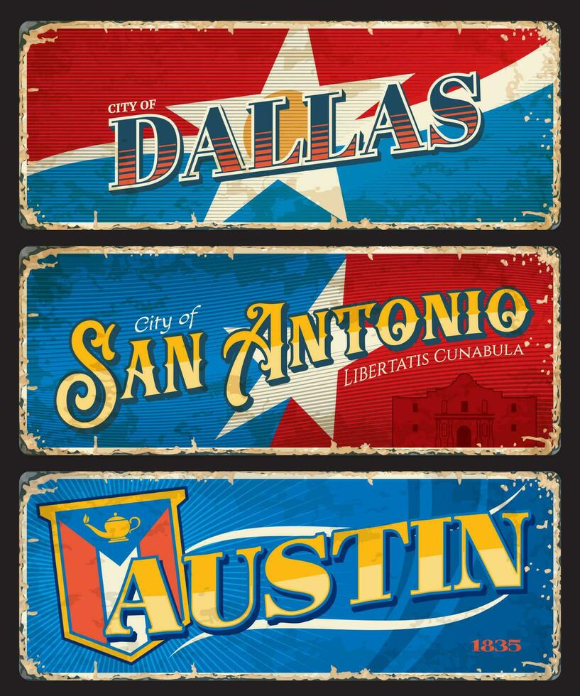 Dallas, Austin and San Antonio travel stickers vector