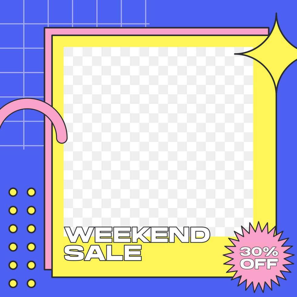 Social media post template in retro design style. Feed template with empty space for picture. vector
