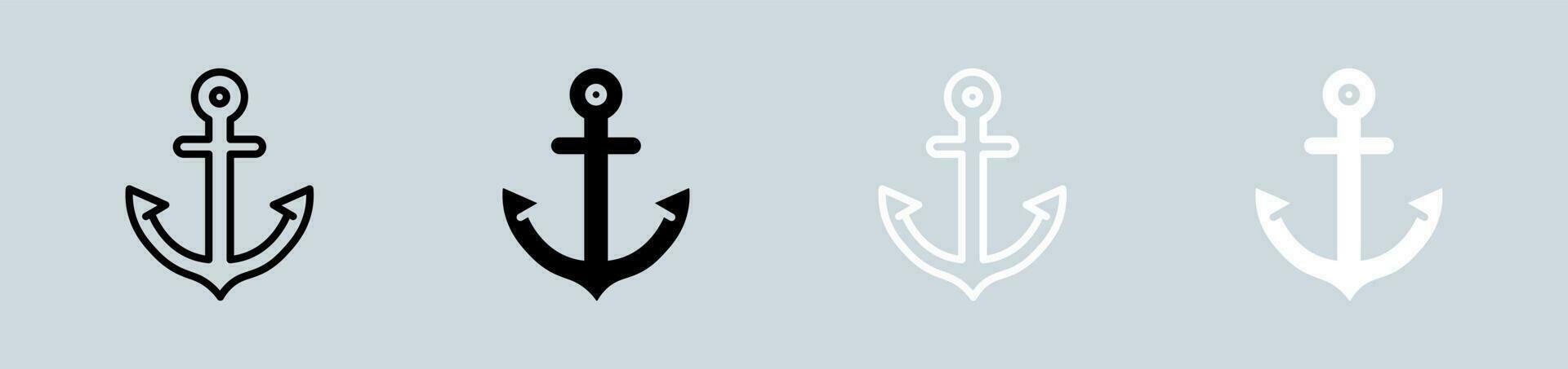 Anchor icon set in black and white. Nautical signs vector illustration.