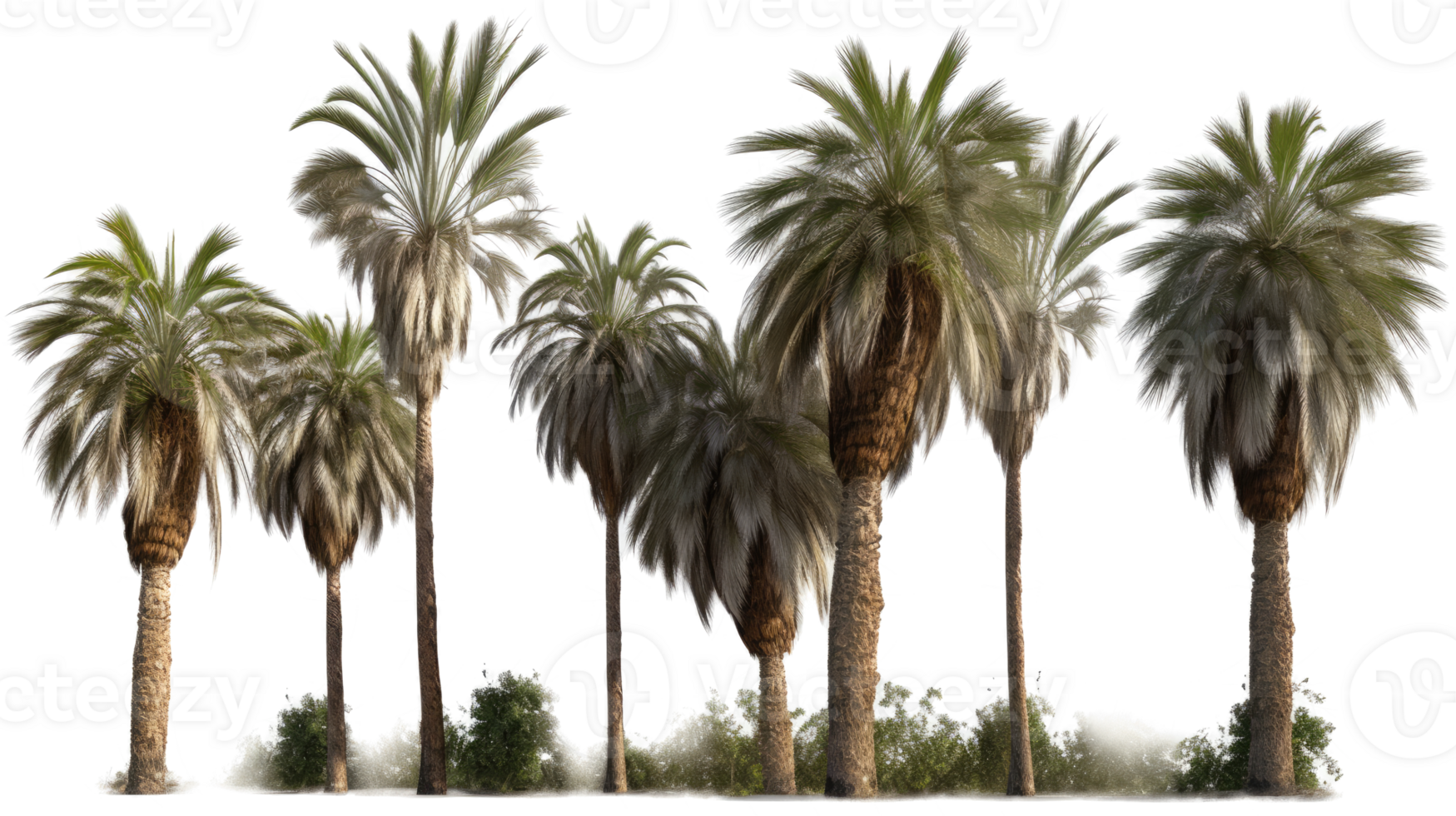 Set of palm trees in transparent background. png