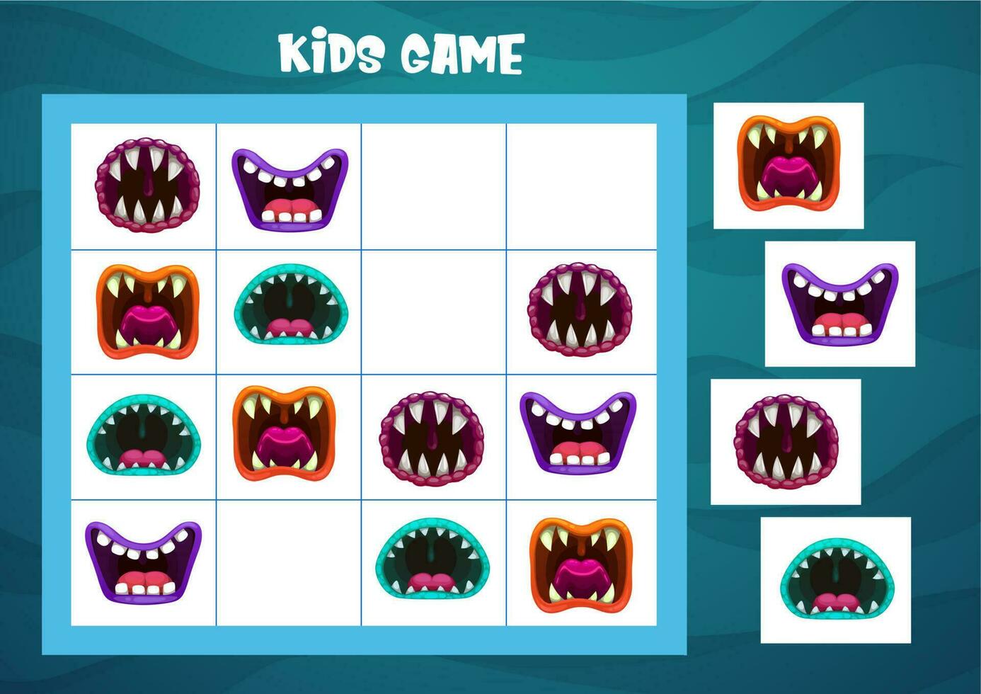 Sudoku game with Halloween monster mouths template vector