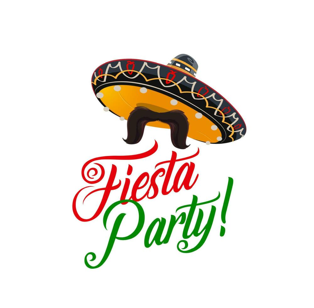 Fiesta party, Mexican sombrero hat with mustaches vector