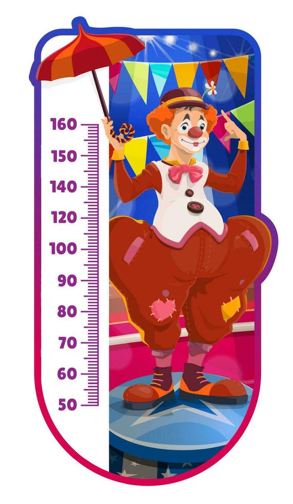 Kids height chart, cartoon shapito circus clown vector
