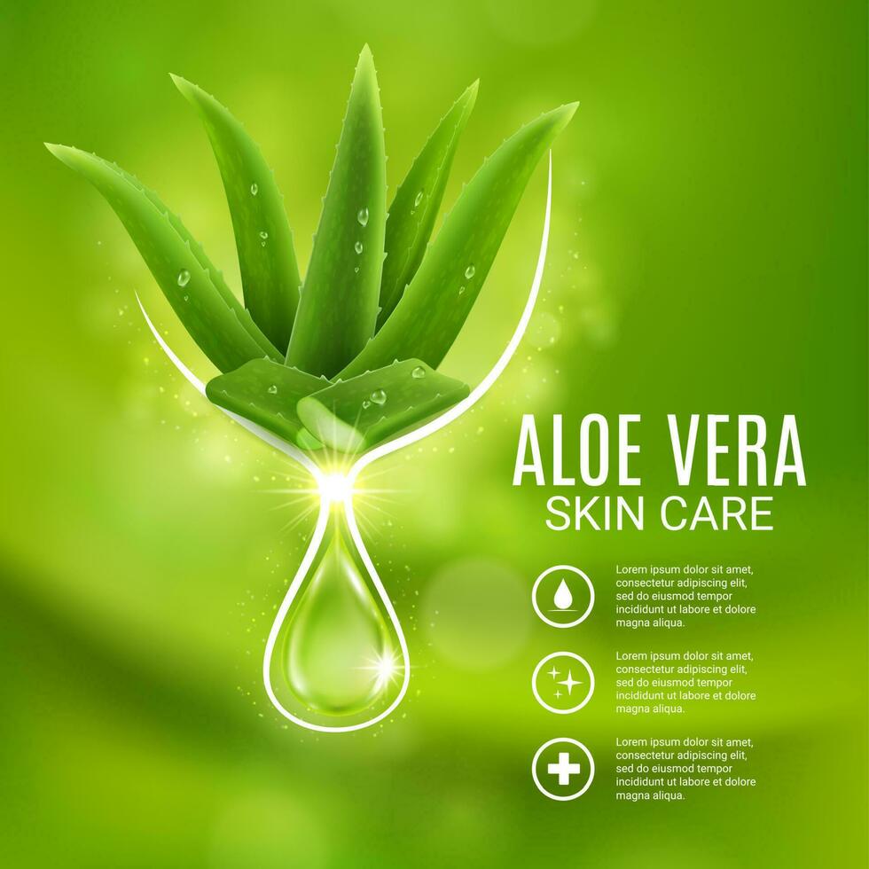 Aloe vera extract, skin care vector poster