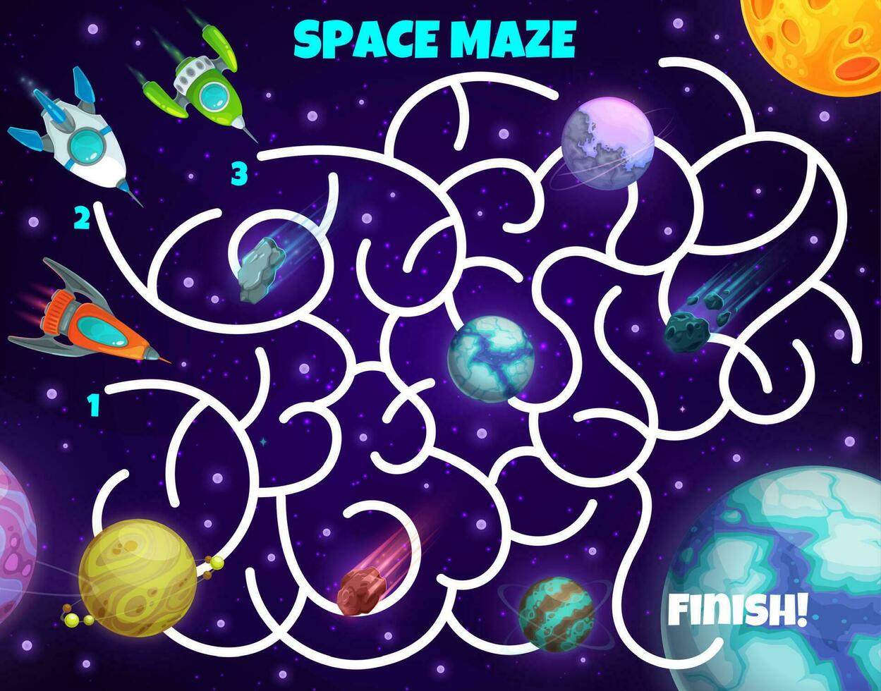 Labyrinth maze game spaceships and planets, test vector