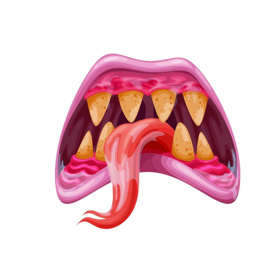 fantasía monstruo fauces dientes y lengua en saliva vector