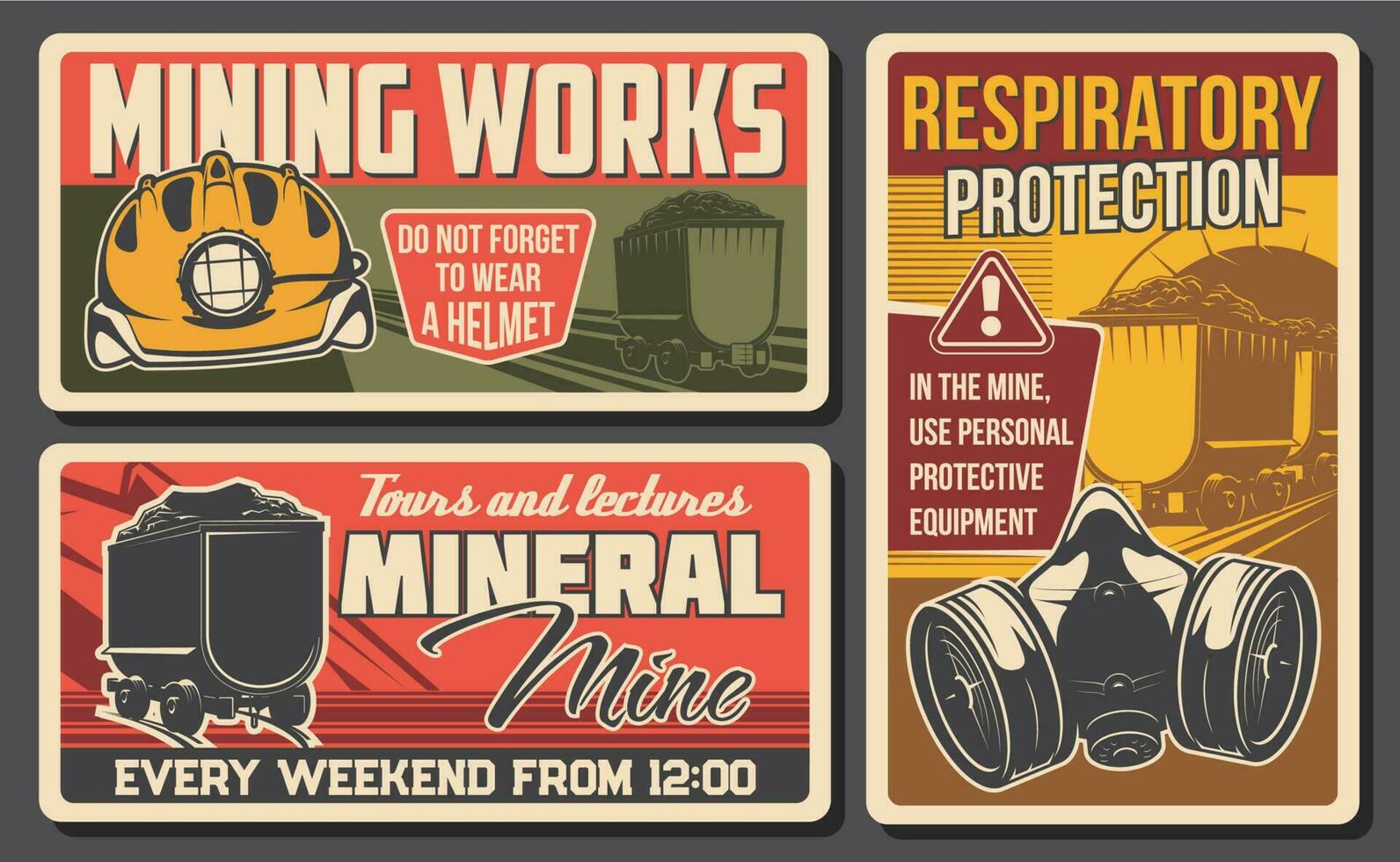 Coal mine industry banners of underground mine pit vector