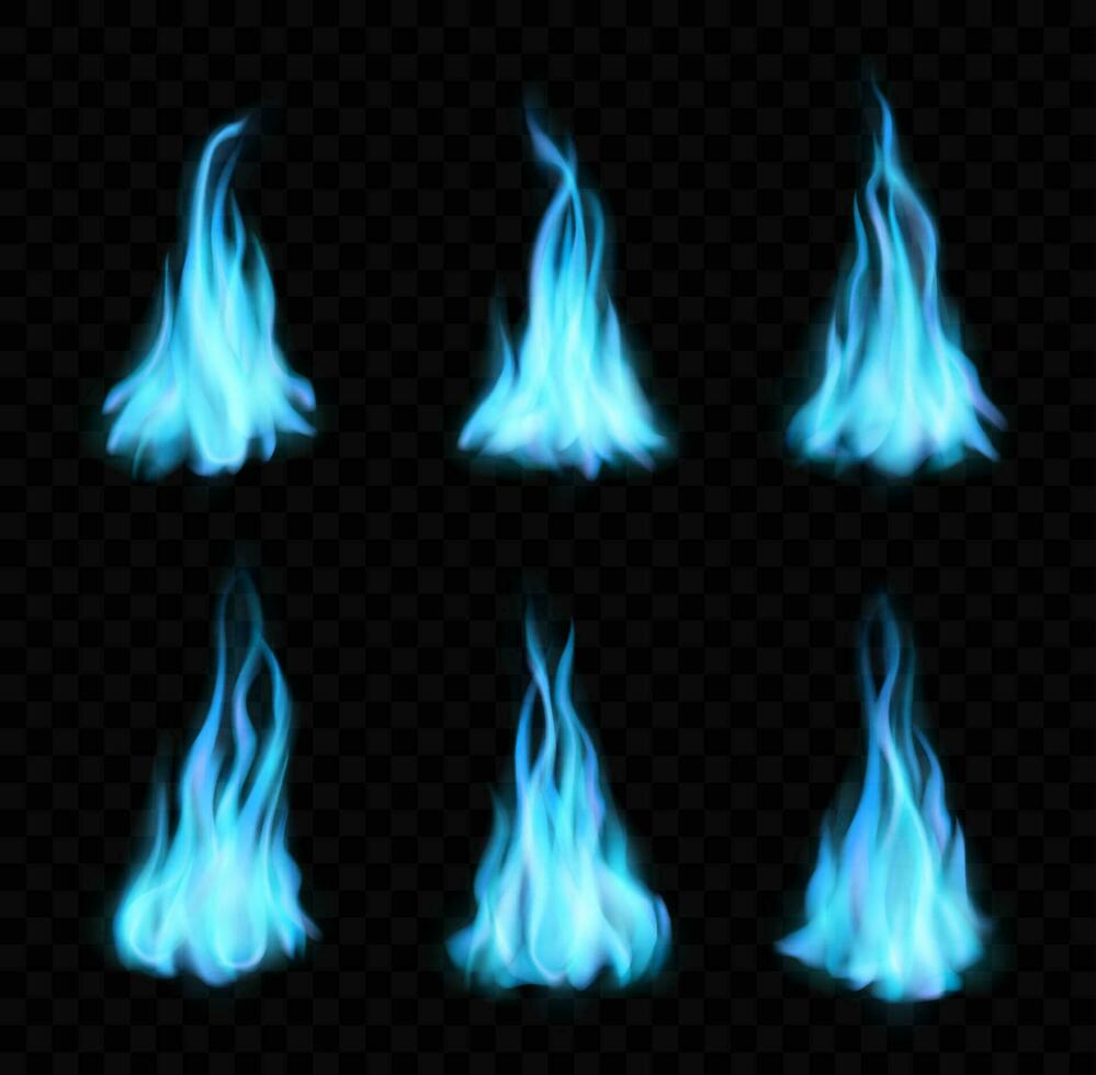 natural gas ardiente azul llamas, hoguera conjunto vector