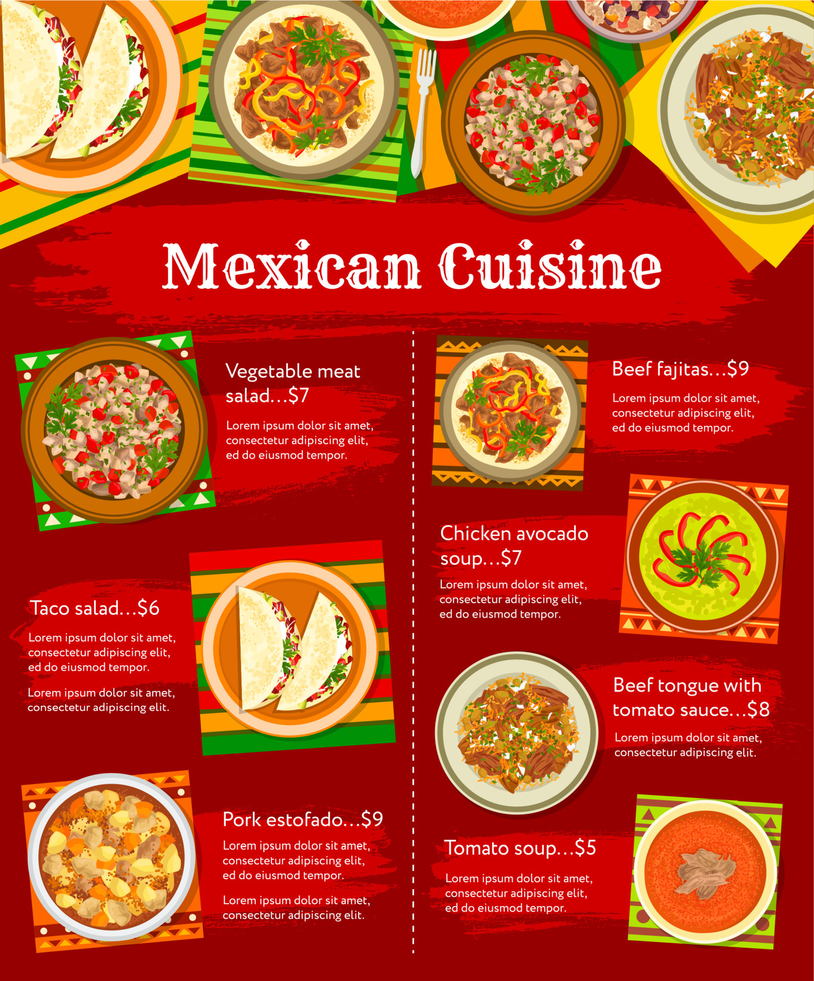 Mexican cuisine food menu, restaurant lunch poster 23556935 Vector Art ...