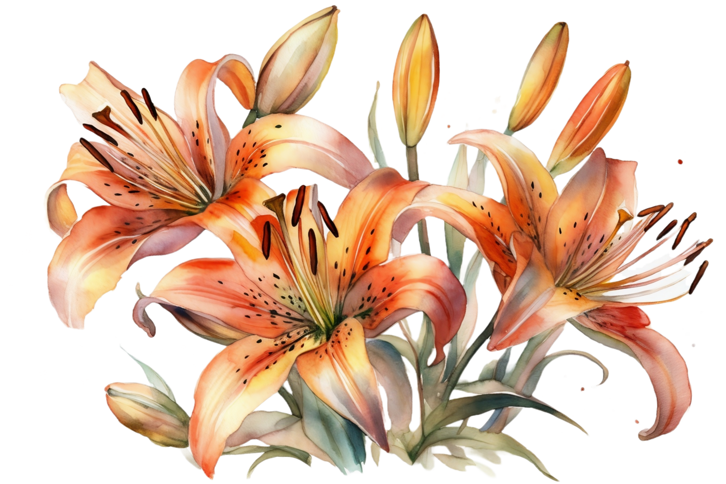 orange lilja blommor vattenfärg ClipArt ai genererad png